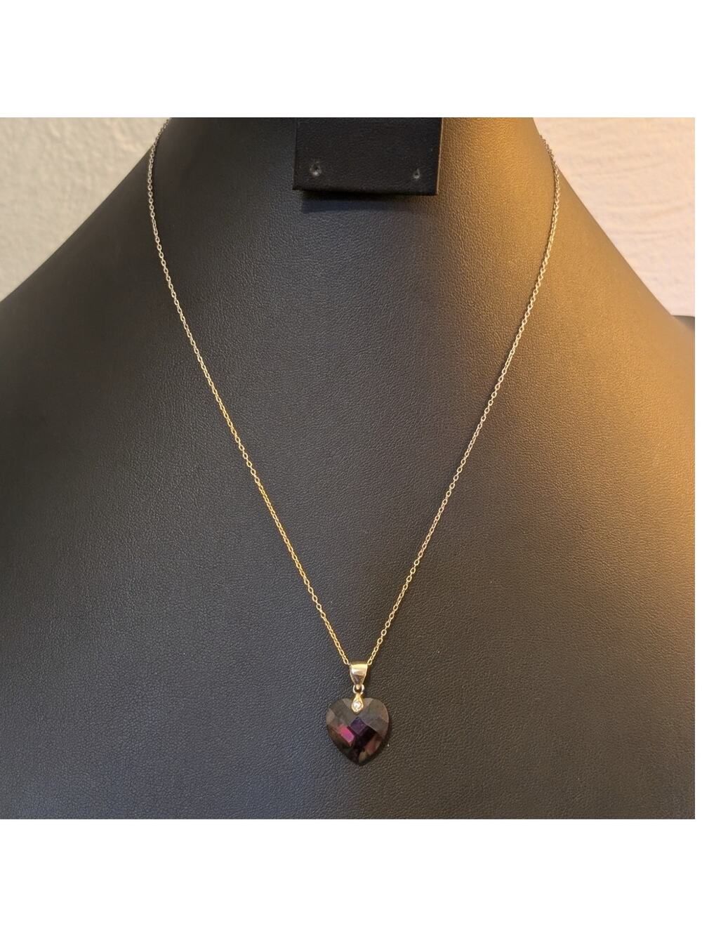 Vintage Faceted Purple Heart Crystal 925 Sterling HAN Pendant 18" Necklace